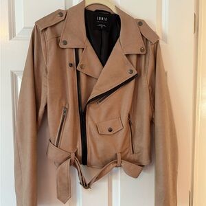 Unik Beige Women's Leather Biker Jacket